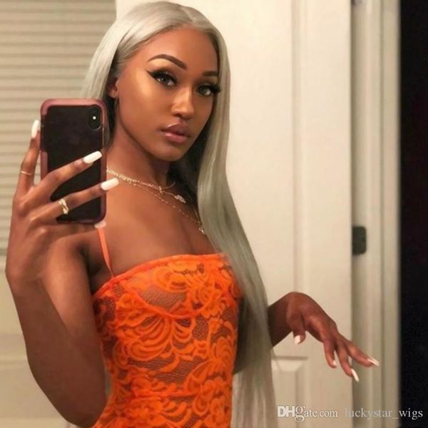 Hallween Cosplay Wigs Grey Long Straight Synthetic Lace Front Wig