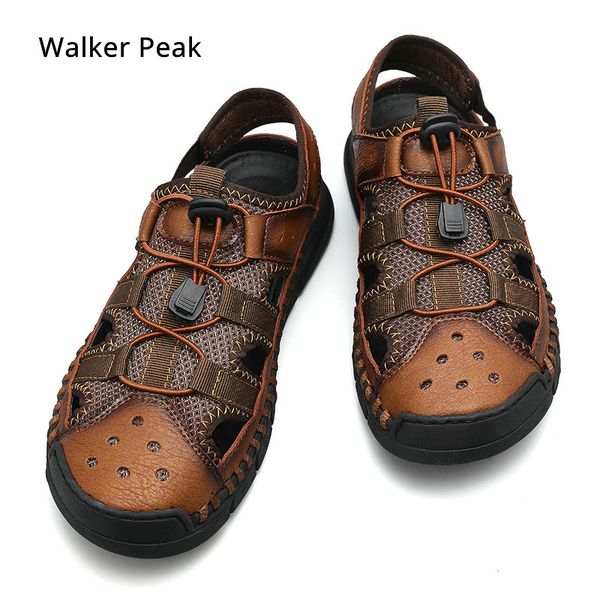 

fashion summer men sandals genuine leather flats casual shoes beach outdoor men driving shoes closed toe loafers walkerpeak, Black
