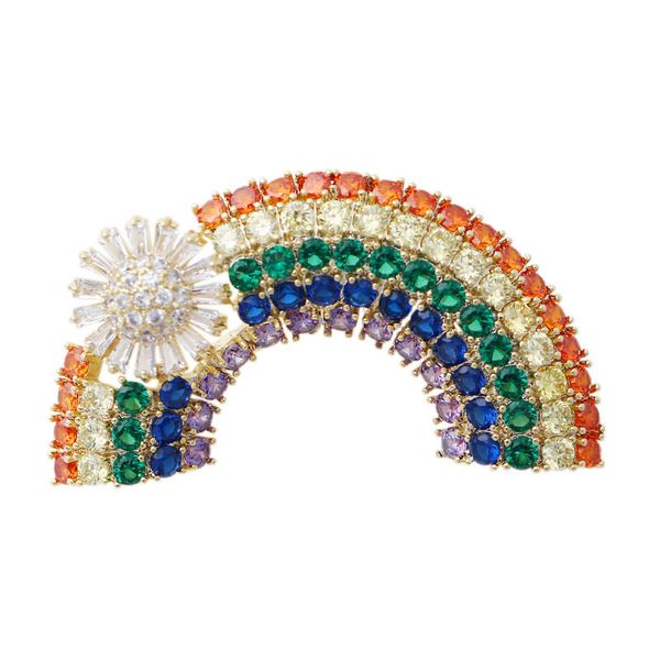 

fashion beautiful rainbow brooch with multicolor stones cubic zirconia coat pins jewelry wholesale, Gray