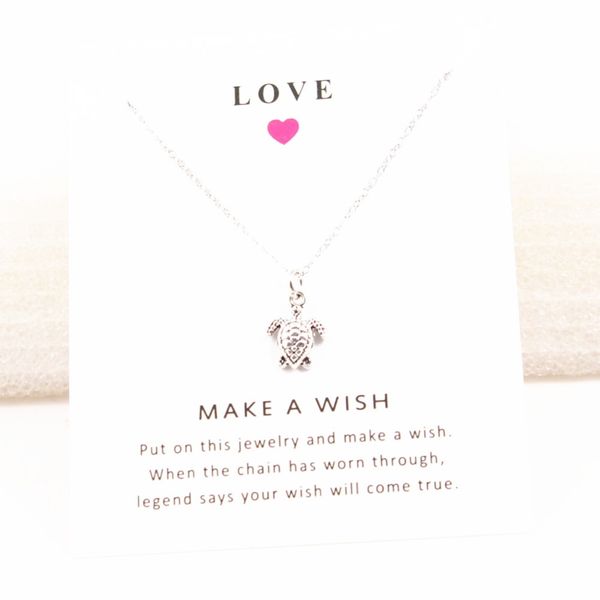 

marine series necklace and love card turtle pendant short chain collar jewelry gift, Silver