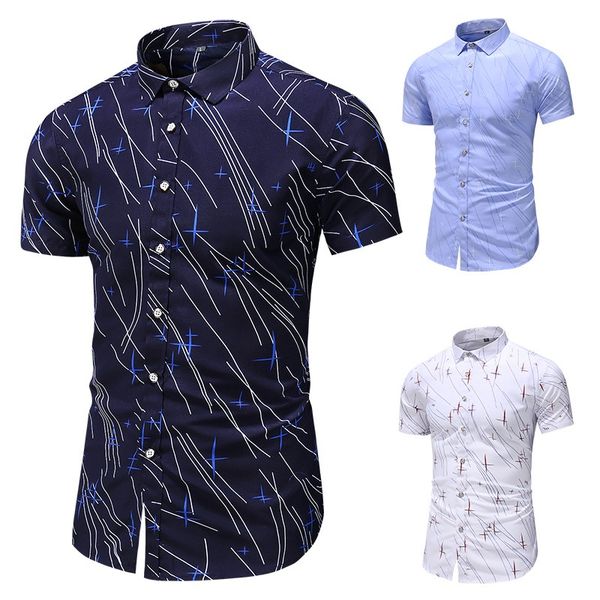 

new style ishowtienda men's print button turn-down collar slim fit short sleeve shirt blouse 2019 sales, White;black