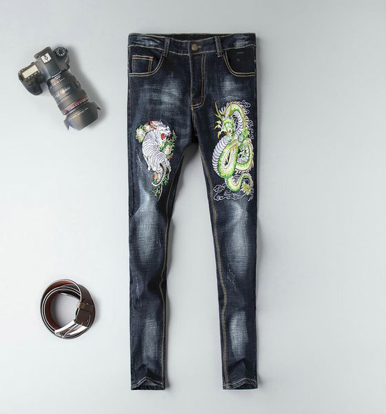

dg men's jeans designer fashion embroidered pants trousers new denim comfort pants boutique classic popular pants, Blue