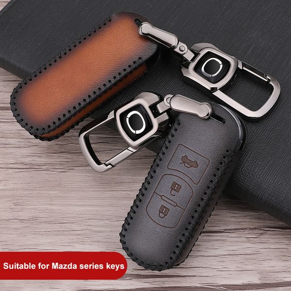 

car key cover case leather fit for 2 3 6 5 8 axela atenza cx-5 cx5 cx-7 cx-9 2014~17 auto key shell keychain keyring