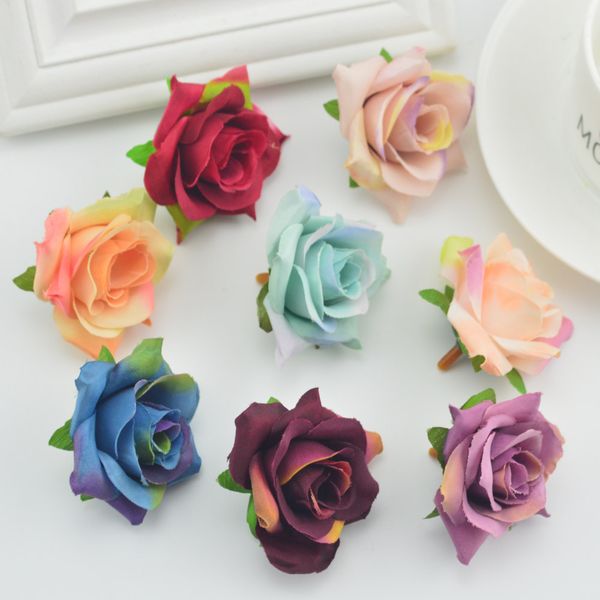 

5pcs fake flowers wall artificial head for home wedding decoration diy make door wreath gift box scrapbooking silk retro roses