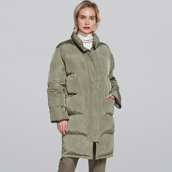 

2019 winter long woman's cotton jacket solid color stand collar female casual coat plus size ladies' clothing casaco feminino, Black