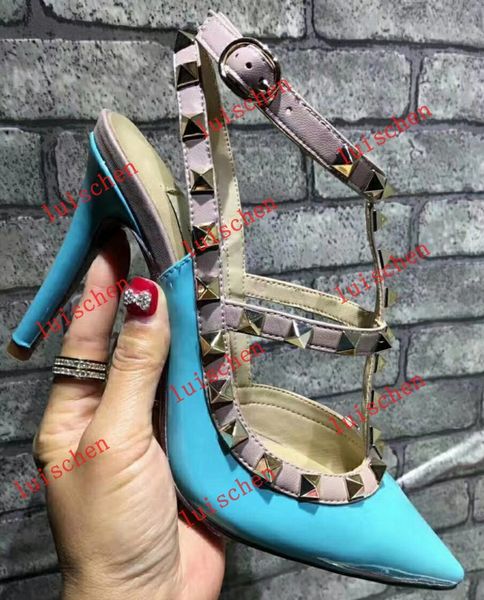 

women high heels dress shoes party fashion rivets girls pointed toe shoes buckle platform pumps wedding shoes size 35 36 37 38 39 40 4, Black