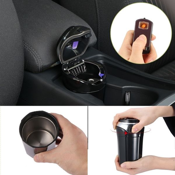 

multifunction stainless sun power detachable car trash can ashtray trash can with blue led accesorios para autos universal