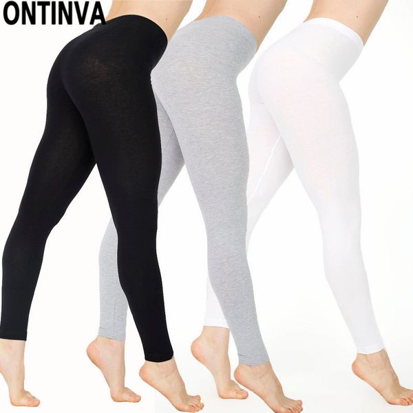 

women cotton bodybuilding leggings high waist legin pants legging elastic workout white black gray solid color jegging