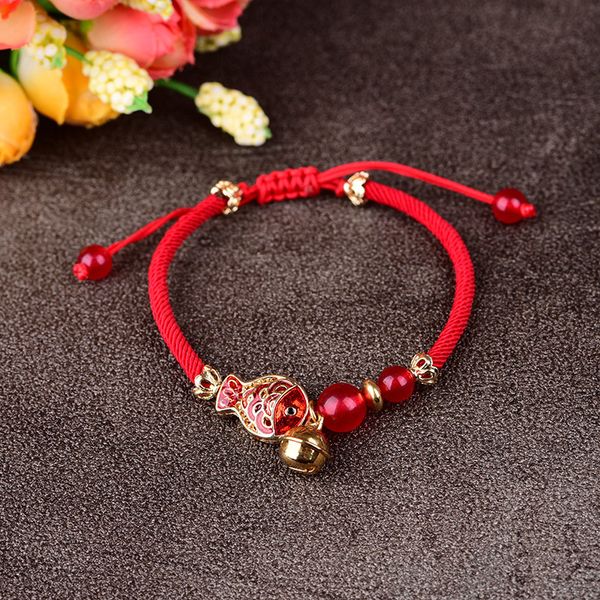 

red bracelet fish hand made braided rope ethnic retro for women girl friends valentine's day present wedding party, Golden;silver