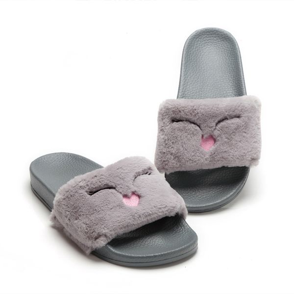 

slippers women 2021 spring indoor home furry female shoes slides fur casual chaussure, Black