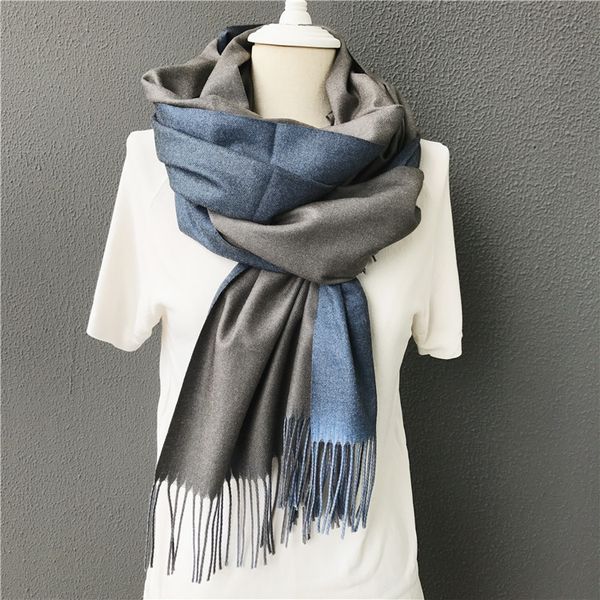 

new men scarf winter warm solid double-side soft cashmere scarves shawls and wraps bandana female foulard tassel t191213, Blue;gray