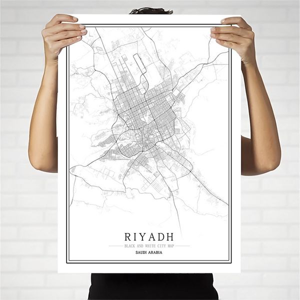 

saudi arabia black and white city map poster nordic living room riyadh daman wall art home decor canvas painting creative gift