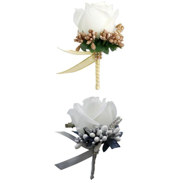 

2xbride bridesmaid bridegroom fake silk rose flower brooch pin wedding decor