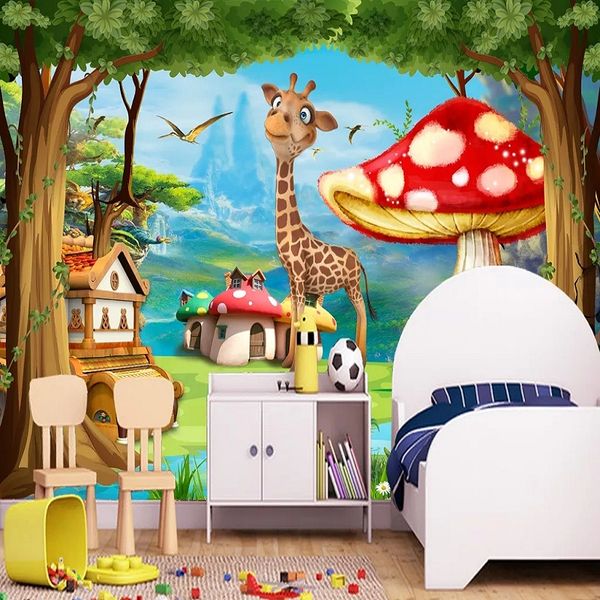 

пользовательской большой настенная 3d обои райская фантазии мультфильм гриб жираф ребенок спальня настенной tv задняя стена декор глубоко 5d