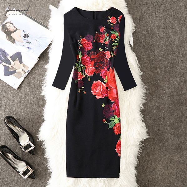 

летнее платье плюс размер женская одежда женщины 2019 элегантный старинные цветочные платья партии дамы офис bodycon карандаш платье плюс ра, Black;gray