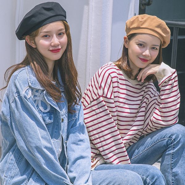 

ht2501 berets korea style women beret hat vintage artist painter newsboy cap solid plain spring summer ladies cap hats for women, Blue;gray