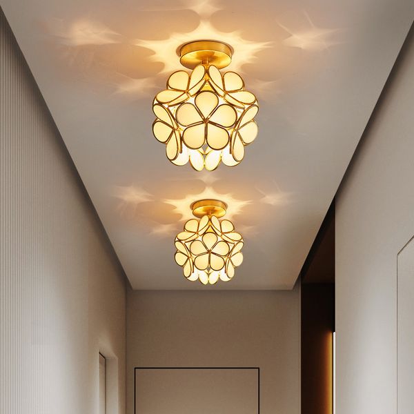 

nordic luxury copper glass petals ceiling lamp modern creative bedroom children room porch aisle ceiling light fixtures