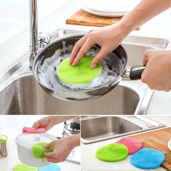 

multi-function silicone scrubber sponge brush dish washing cleaning kitchen tool
