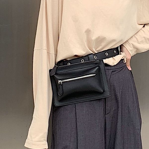 

new pu leather mini mobile phone bag women's black waist bag shoulder