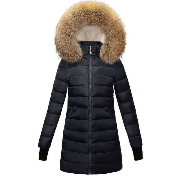 

women's down & parkas 18cm large real fur hooded parka women 2021 winter jackets cotton coat female luxury raccoon furs ladies coats, Black