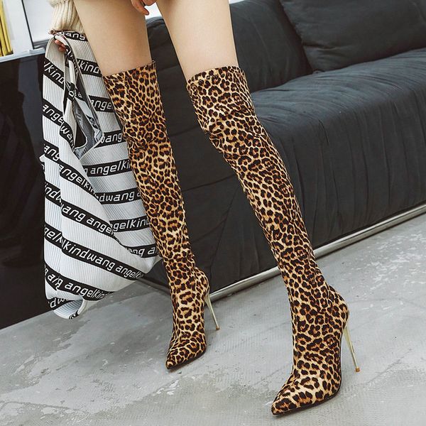 

2019 boots women super high heels fashion pointed toe over the knee boots autumn winter female long fur plush women, Black