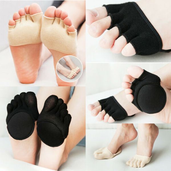 

1 pair women cotton invisible durable toeless ankle grip pilates socks five finger anti-slip open toe 2019 new, Black;white