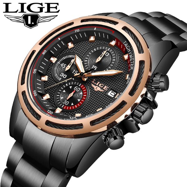 

lige new mens watches men unique sports watch men's quartz date clock waterproof wrist watch relogio masculino, Slivery;brown