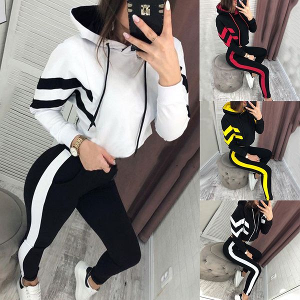 

tracksuit for women 2020 autumn long sleeve sweatershirt sport suit 2 pcs sports set outfits striped fashion running sets, Black;blue
