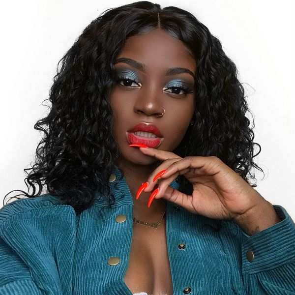 

вьющиеся парики человеческих волос короткие боб кружева перед парики человеческих волос предварительно сорвал полный конец бразильские парик, Black