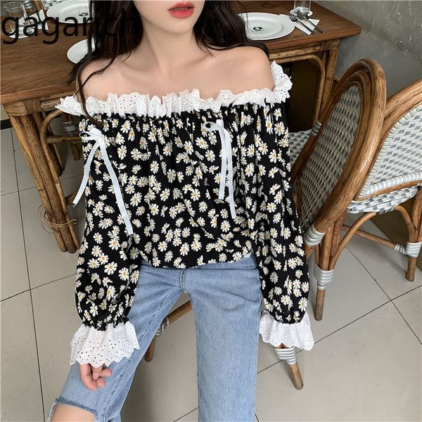 

women's blouses & shirts gagarich slash neck women summer slim stylish butterfly sleeve korean fashion chiffon print female, White