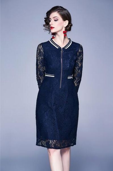 

early autumn women's fashion trend skirt ladies plus size was thin mm lace dress, Black;gray