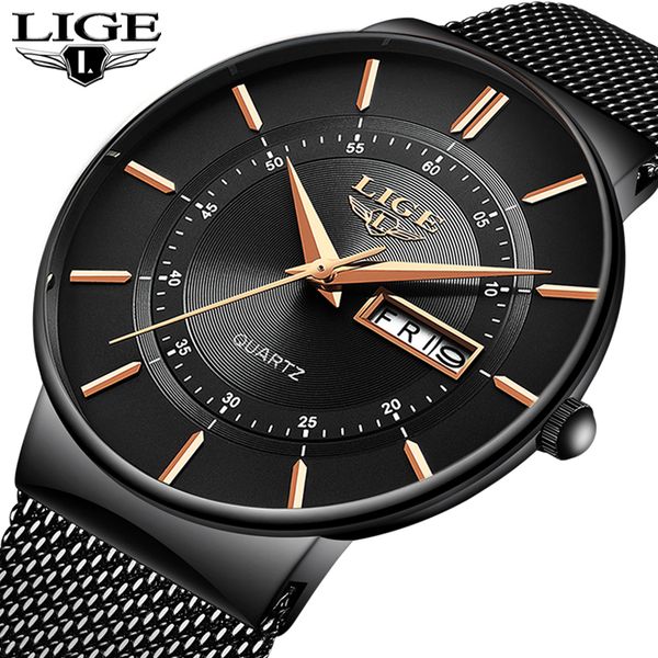 

lige mens watches brand luxury waterproof ultra thin date clock male steel strap casual quartz watch men sports wrist watch, Slivery;brown