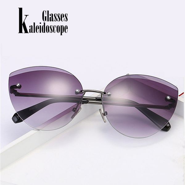 

new fashion rimless sunglasses ladies cat eye marine lens sun glasses frameless trimming women sunglass, White;black