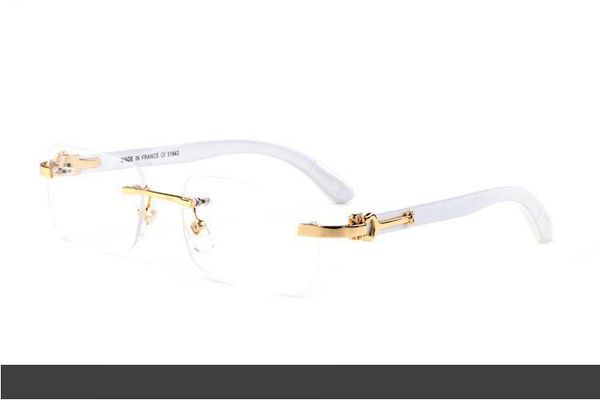 

2018 винтажные солнцезащитные очки без оправы мужчины роскошные алмазные дизайнерские белые очки из рога буйвола квадратная рамка бренд солн, White;black