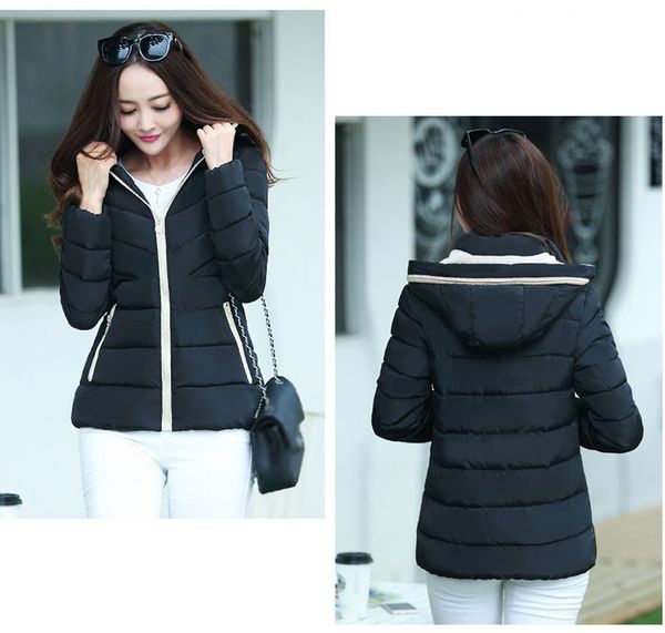 

2019 winter jacket women plus size womens parkas thicken outerwear solid hooded coats short female slim cotton padded basic, Black