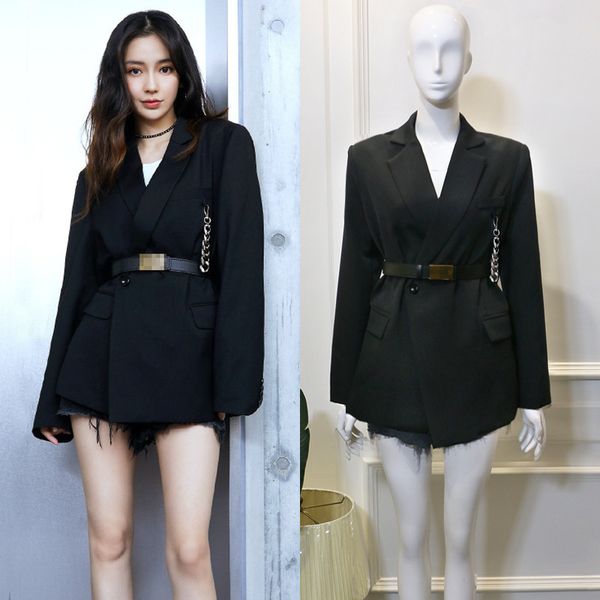 

2020 spring tide partner angelababy yang ying same paragraph black suit jacket female loose casual chain, White;black