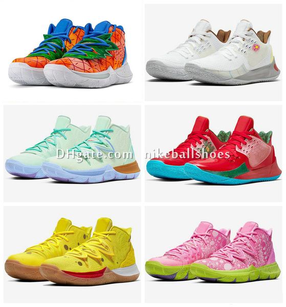 

kyrie 5 pineapple house patrick squidwards basketball shoes star kids kyrie 2 low mr. krabs sandy cheeks sneakers kids with box size us4-12, Black