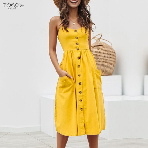 

Elegant Summer Buttons Women Dress Spaghetti Strap Dresses Animal Print Pockets Polka Dots Dresses Casual Female Plus Size Vestidos