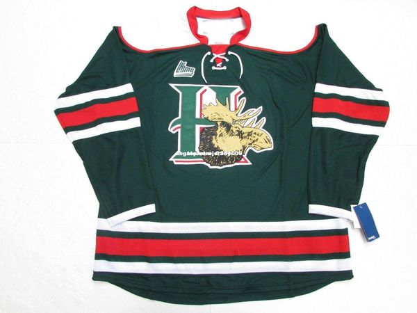 

custom halifax mooseheads qmjhl green third premier hockey jersey stitch add any number any name mens hockey jersey xs-6xl, Black;red