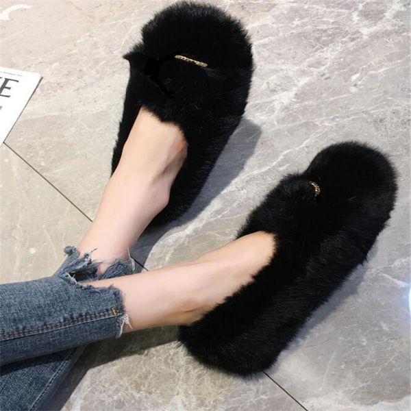 

winter wool shoes women winter wear new peas shoes plus velvet 2019 hair autumn and wild cotton scoop, Black