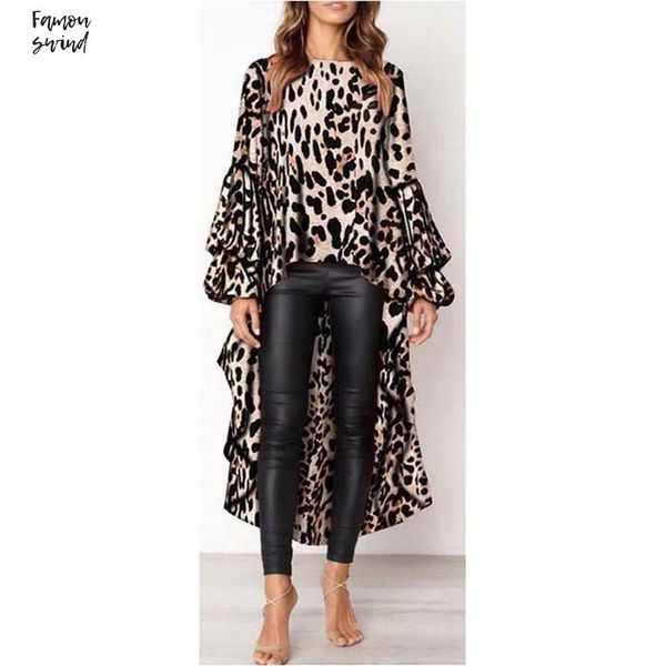 

сыпучие женщины блуза повседневный плюс размер шеи леопардовый рубашка с длинным рукавом фонарь мундир top high шифоновое lady блуза am0167, White