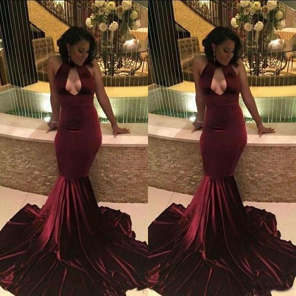 

Charming 2019 Mermaid Prom Dresses Keyhole Neck Sleeveless Formal Evening Dresses Ruffles Sweep Train Custom Made Women Party Gowns