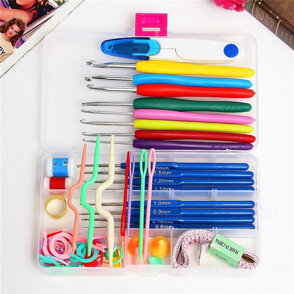 

57 in 1 full set diy 16 sizes crochet hooks needles stitches knitting craft case crochet agulha set weaving sewing tools with accessories