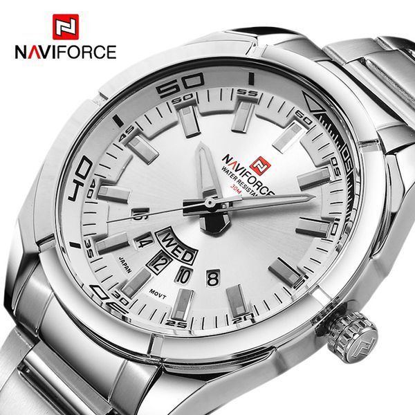 

naviforce 2019 new brand men watches men's full steel waterproof casual quartz date clock male wrist watch relogio masculino ly191206, Slivery;brown