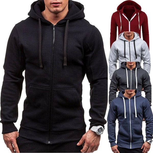 

плюс размер мужские толстовки tracksuit осень зима кулиской карманный толстовка с капюшоном с длинным рукавом тонкий zip пальто мужской пидж, Black