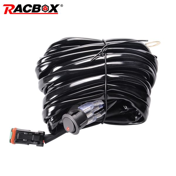 

racbox led work light bar dt wiring harness 40a 12v/24v relay fuse on/off waterproof switch for 500w 400w 300w 200w 100w led bar