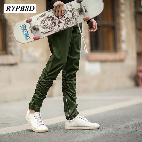 

men's pants men casual cargo 2021 fashion hip hop joggers sweatpants pleat side zipper army green streetwear trousers, Black