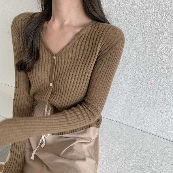 

korean knitted cardigan sweater woman nordic long sleeve v-neck slim black sweater ladies spring new loose solid women, White