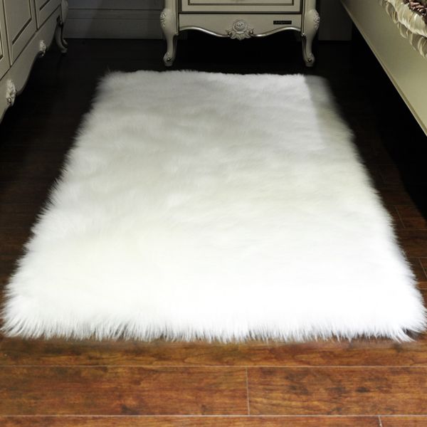 

luxury rectangle soft sheepskin fluffy area rug faux white fur carpet shaggy long hair solid mat living room seat pad home decor