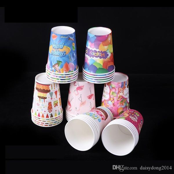

2000 x 9oz disposable eco-friendly happy birthday series paper cups 250ml party decor drinking cup wholesale